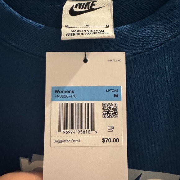 NWT Nike Women's NSW Club Fleece FT GX Crew Long Sleeve Sweatshirt Sz M in blue - Picture 7 of 10